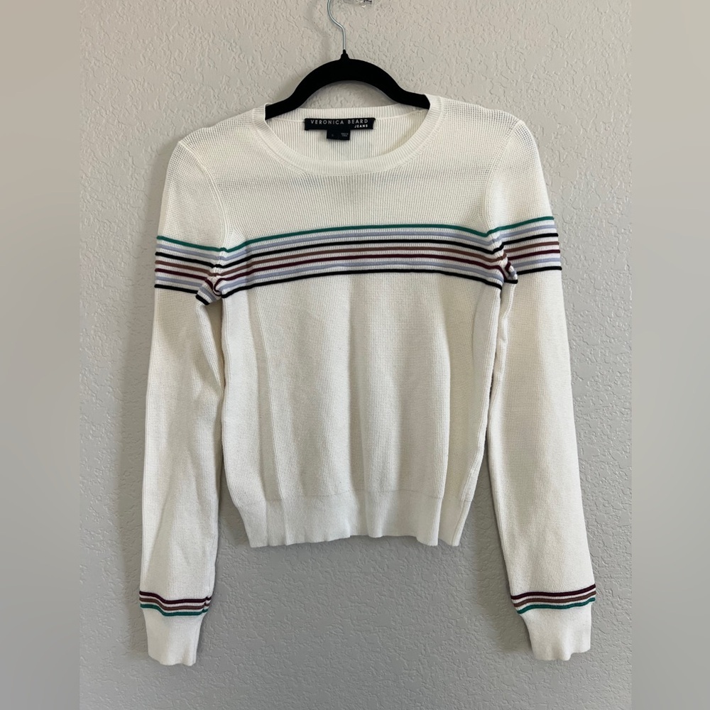 VERONICA BEARD Poise Stripe Top - Ivory Multi. Size S - Picture 2 of 9